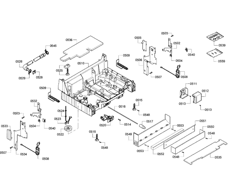 Base Assy Diagram and Parts List for SHE55M12UC 64 Bosch Dishwasher