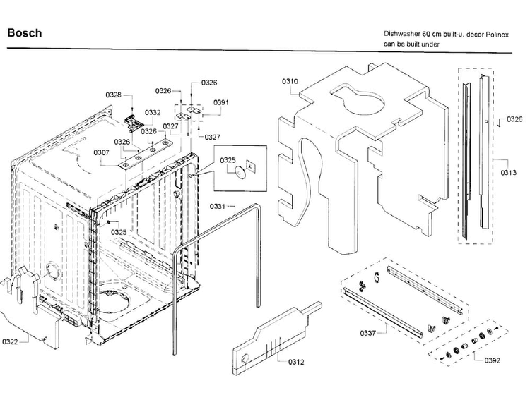 Frame Diagram and Parts List for SHE3AR72UC 22 Bosch Dishwasher