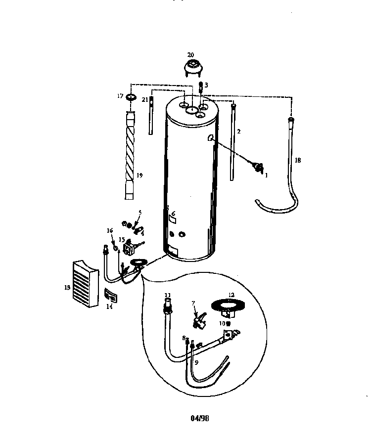 50 Gallon Diagram and Parts List for 153330550  Kenmore Water Heater