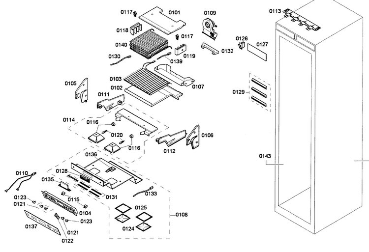 Freezer Assy Diagram and Parts List for T24IR70NSP 39 Thermador Refrigerator