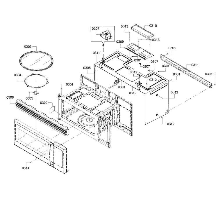 Cavity Diagram and Parts List for HMV3022U 02 Bosch Microwave