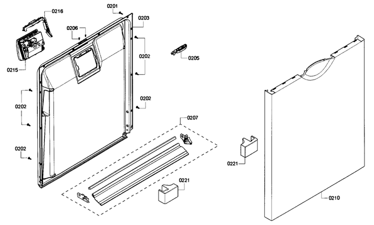 Door Assy Diagram and Parts List for SHE4AP06UC 03 Bosch Dishwasher