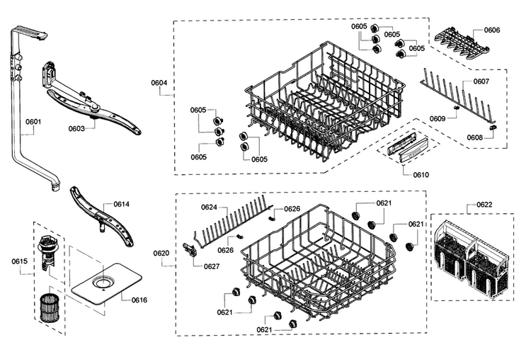 Rack Assy Diagram and Parts List for SHE3ARF6UC 06 Bosch Dishwasher