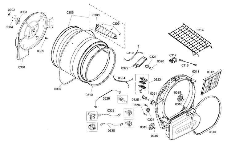 Drum Assy Diagram and Parts List for WTMC8521UC 05 Bosch Dryer