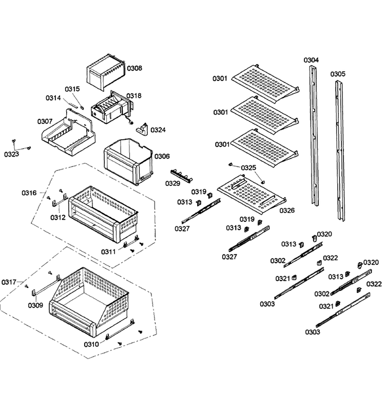 Shelfs Diagram and Parts List for T24IF70NSP 21 Thermador Freezer