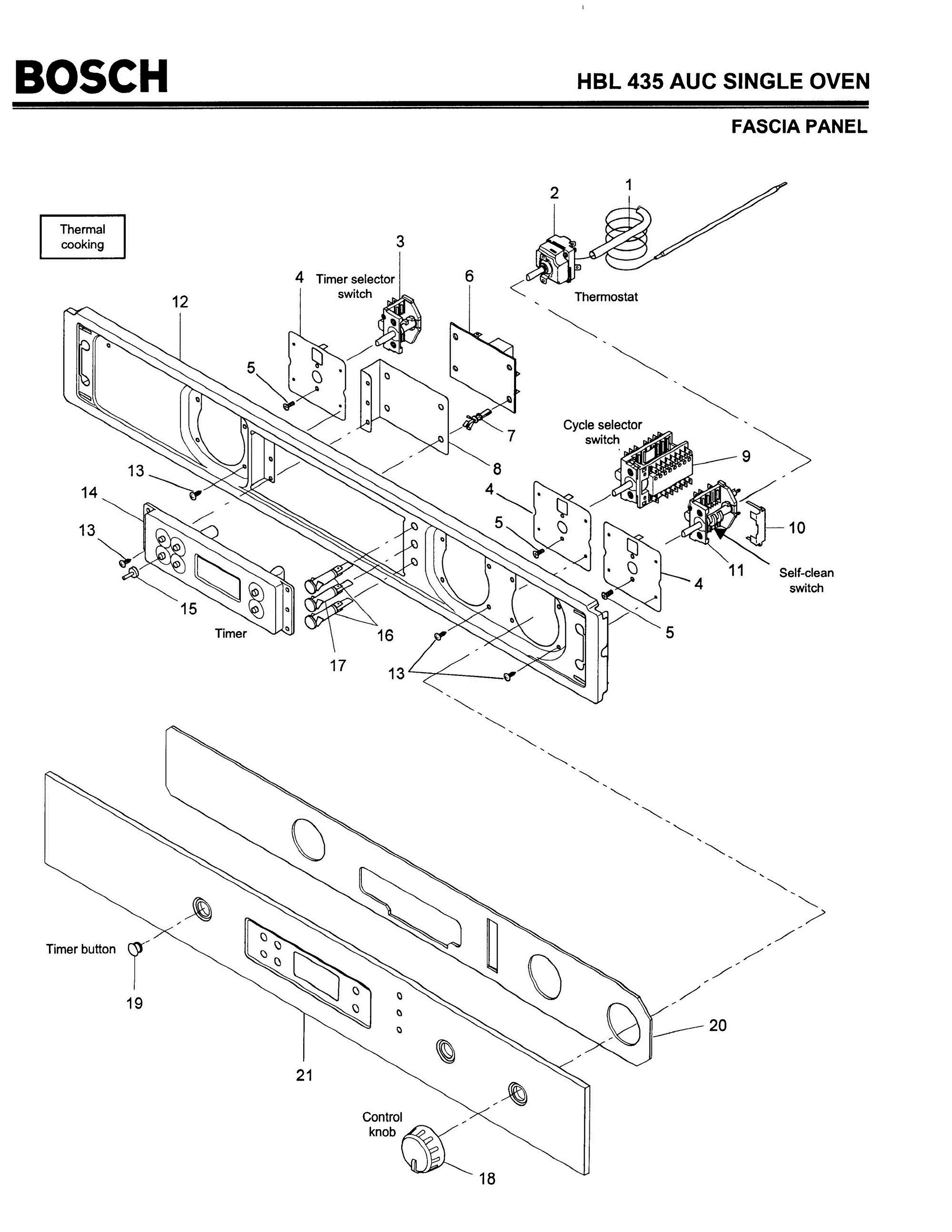 04 - FASCIA PANEL Diagram and Parts List for HBL435AUC(FD8202-)  Bosch Wall Oven