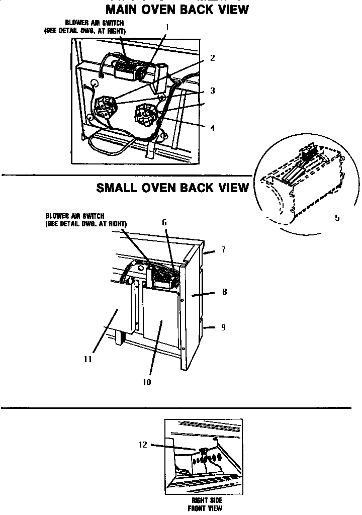 Ovens, Back Views Diagram and Parts List for GCR486GD  Thermador Range
