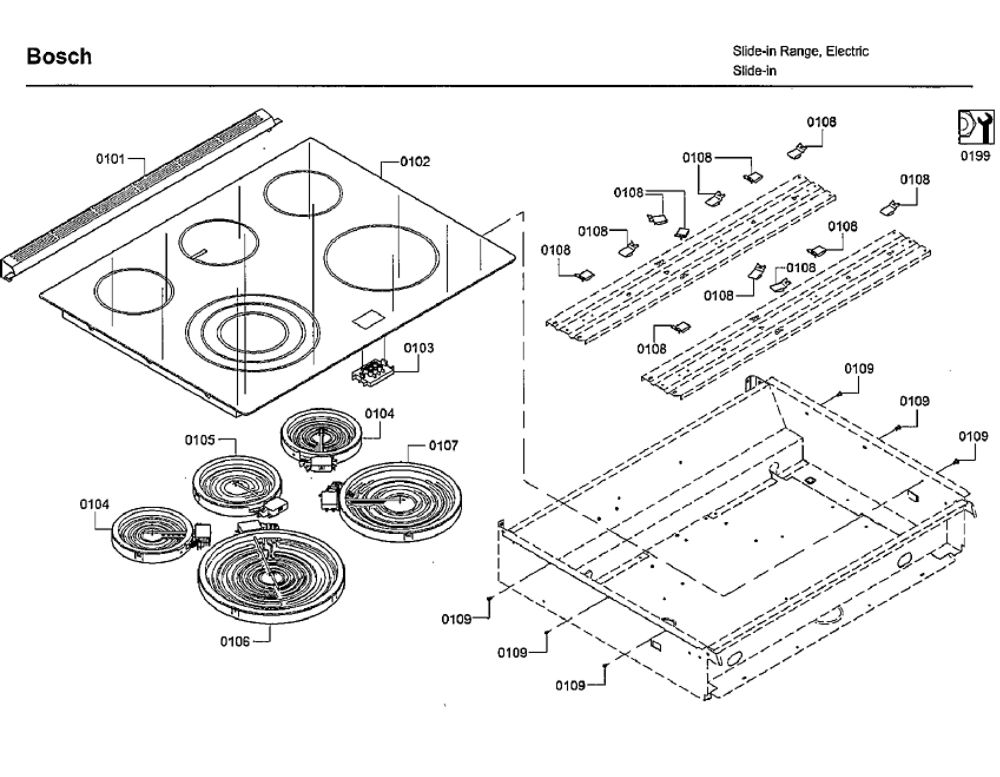 Top Assembly Diagram and Parts List for HEIP054U 06 Bosch Range