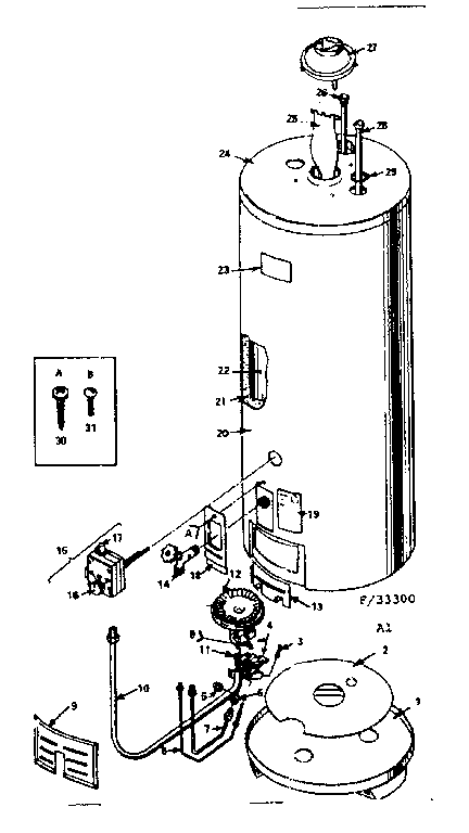 Replacement Parts Diagram and Parts List for 15333300  Kenmore Water Heater