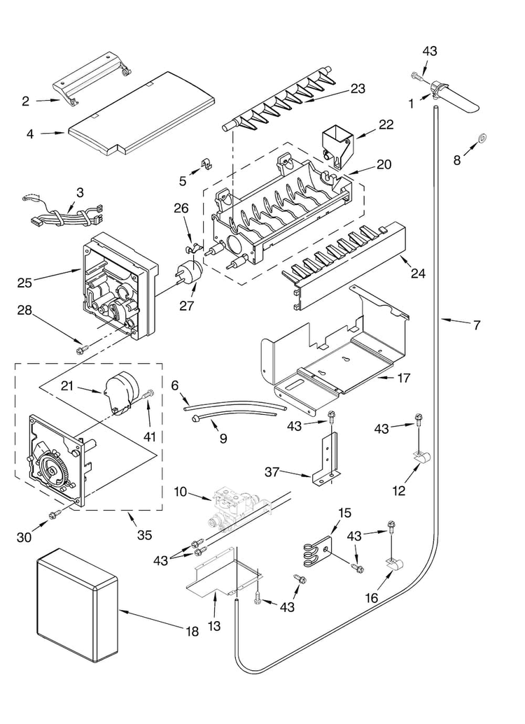 Icemaker Parts Diagram and Parts List for KBUDT4270A 02 Thermador Refrigerator
