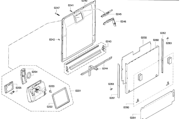 Door Assy Diagram and Parts List for DWHD650GPR 01 Thermador Dishwasher