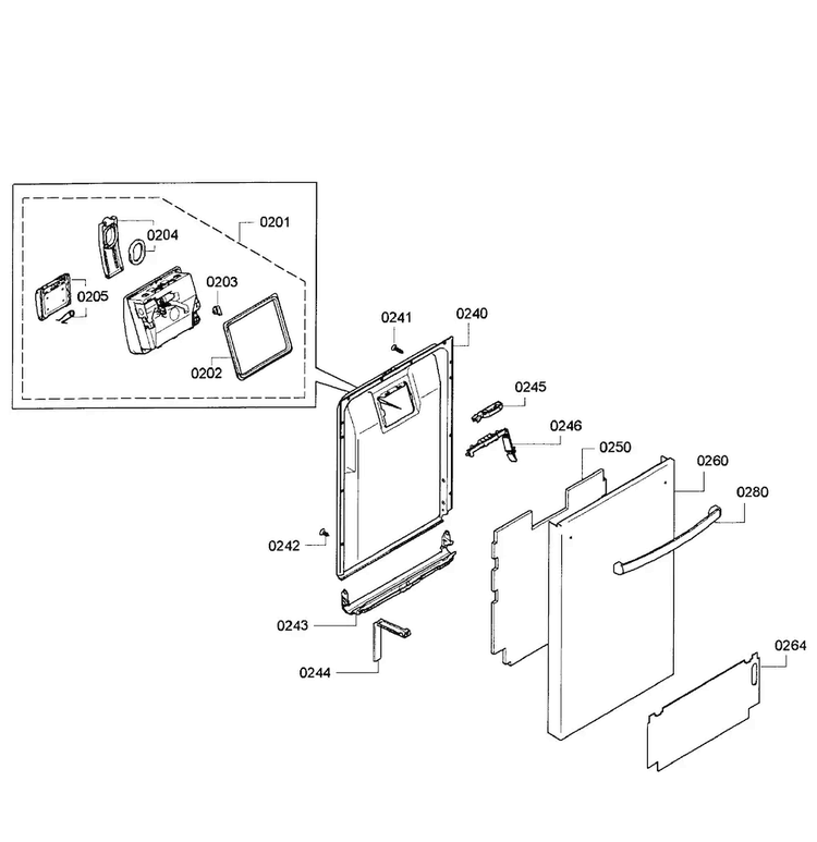 Door Assy Diagram and Parts List for SPX5ES55UC 01 Bosch Dishwasher