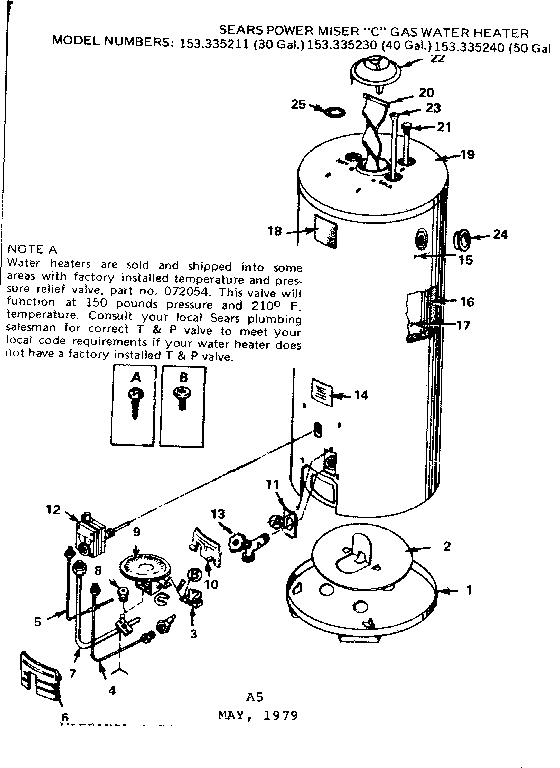 Replacement Parts Diagram and Parts List for 153335211  Kenmore Water Heater