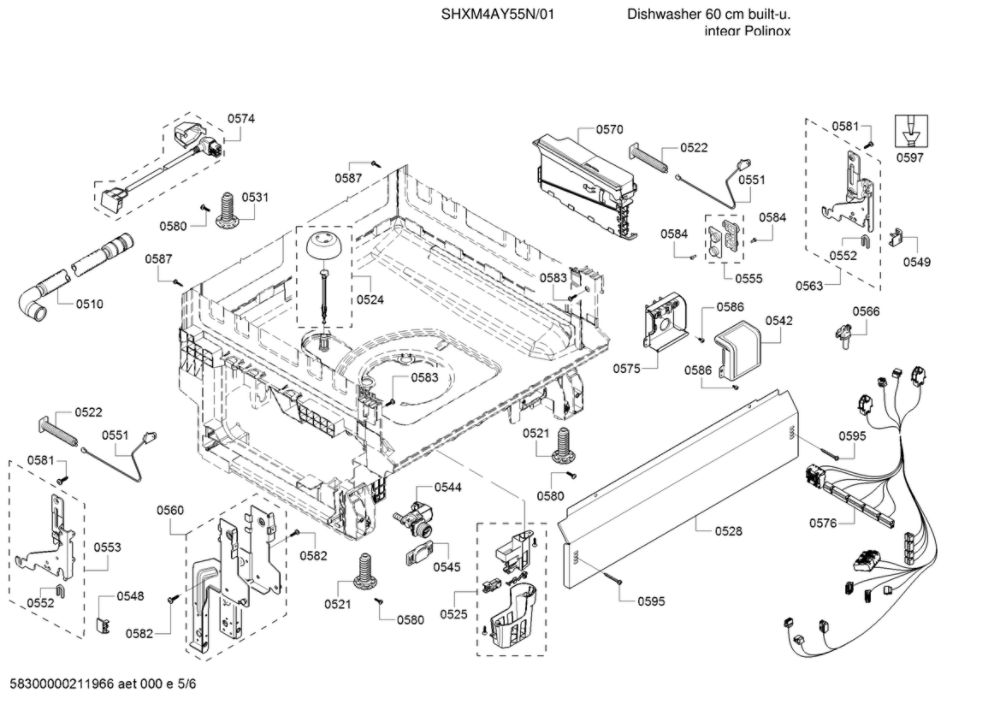 Base/Main Harness Diagram and Parts List for SHXM4AY55N 01 Bosch Dishwasher