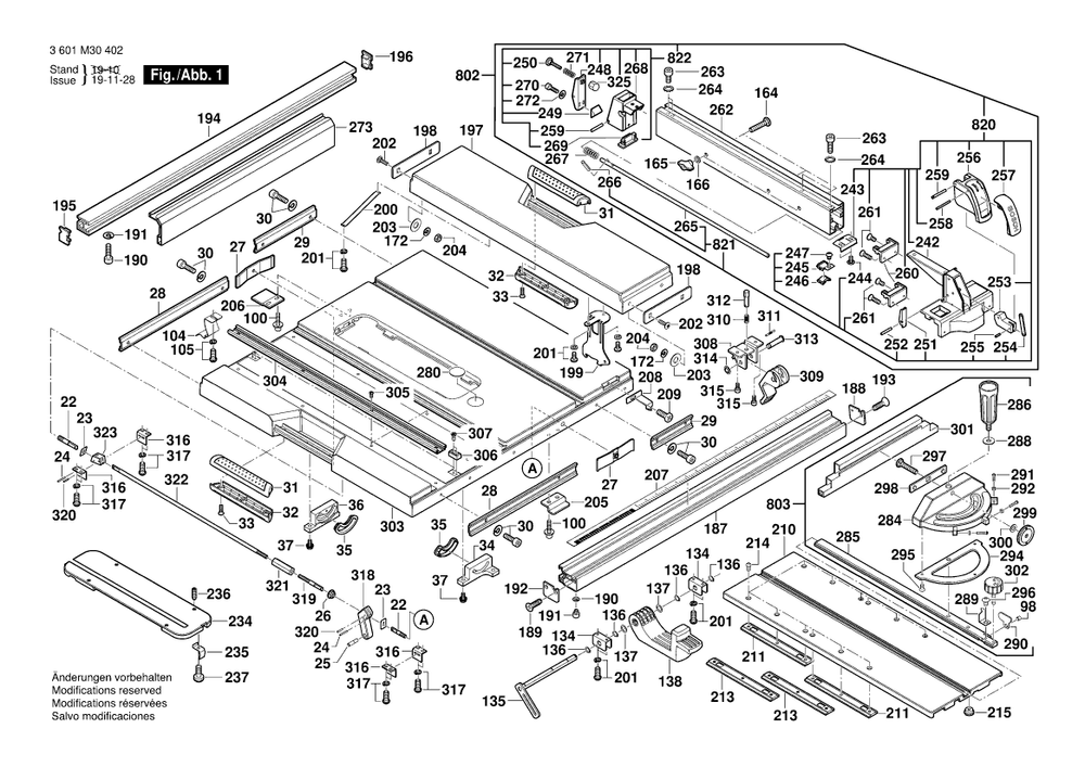 Diagram 1 Diagram and Parts List for GTS10XC 3 601 M30 472 Bosch Table Saw
