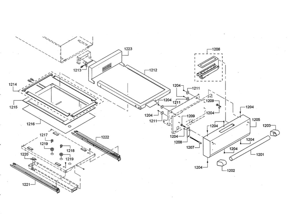 Frame/Warming Drawer Diagram and Parts List for PRD48JDSGU 06 Thermador Range