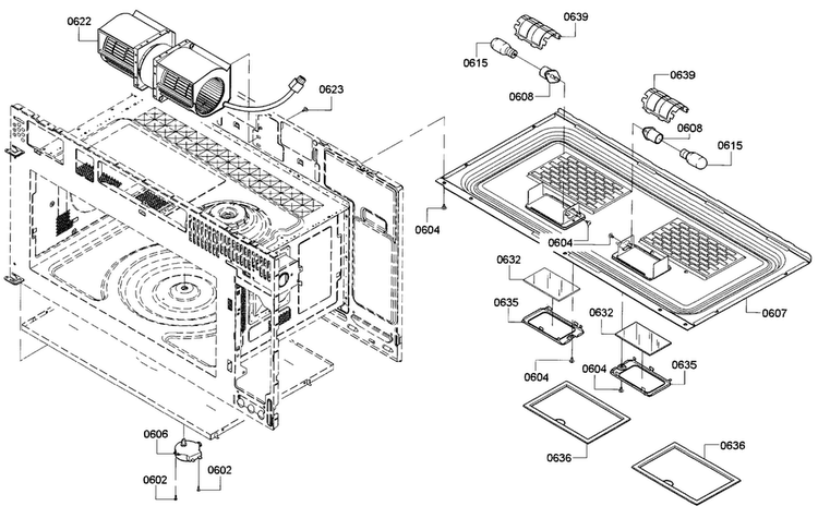 Base/convection Diagram and Parts List for HMVP052U 01 Bosch Microwave