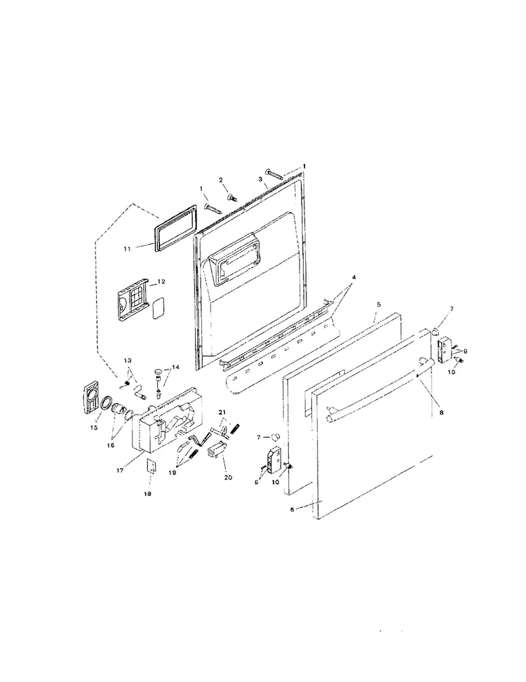 Door Assembly Diagram and Parts List for SHU9925UC 12 Bosch Dishwasher