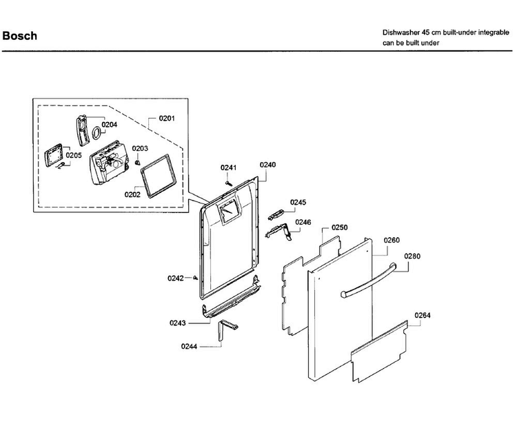 Door Diagram and Parts List for SPX68U55UC 32 Bosch Dishwasher