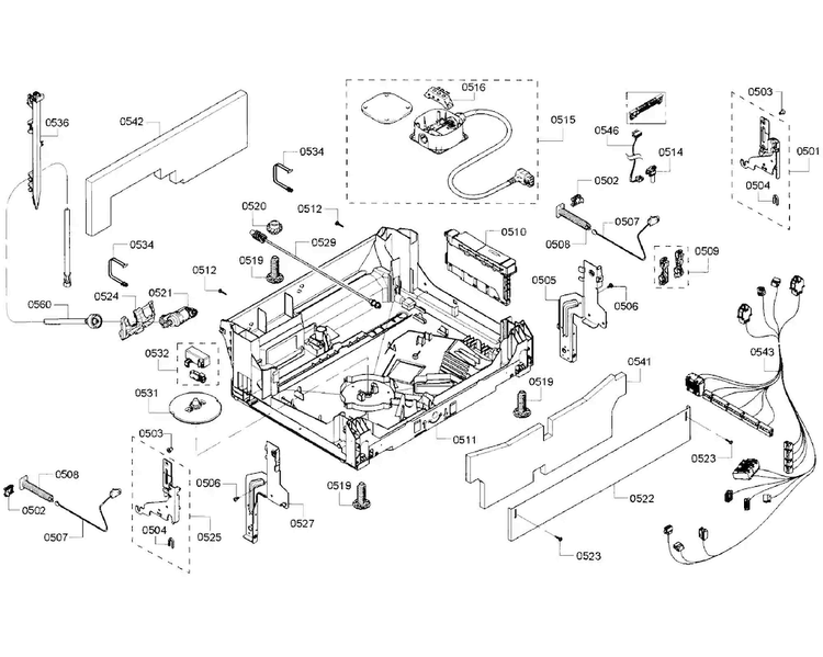 Base Section Diagram and Parts List for SHP68T55UC 07 Bosch Dishwasher