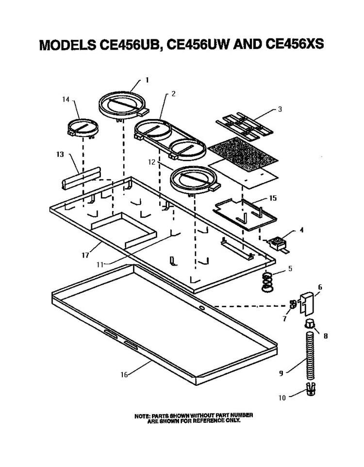 Elements Diagram and Parts List for CE456UW  Thermador Cooktop