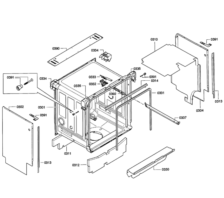 Cabinet Diagram and Parts List for SGE63E06UC 48 Bosch Dishwasher