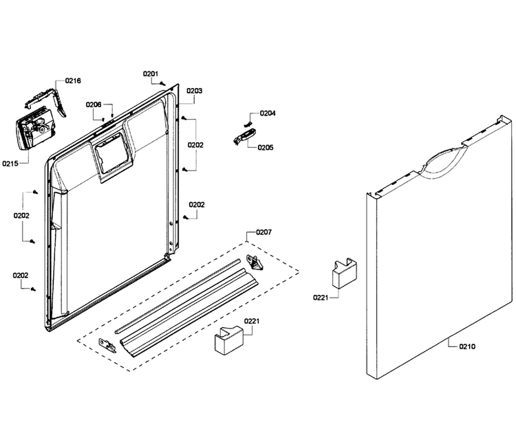 Door Assy Diagram and Parts List for SHE4AM15UC 02 Bosch Dishwasher