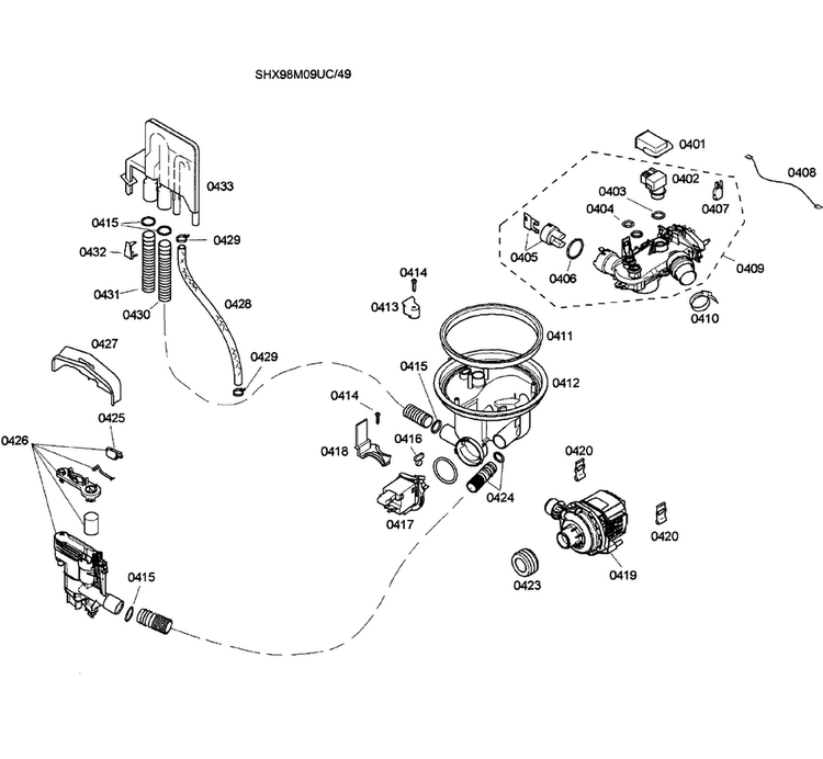 Pump Assy Diagram and Parts List for SHX98M09UC 49 Bosch Dishwasher