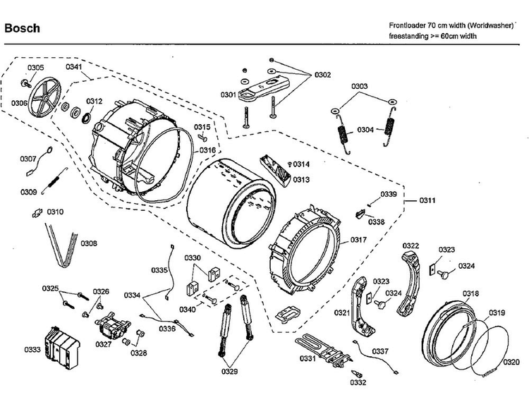 Tub Diagram and Parts List for WFMC8400UC 07 Bosch Washer