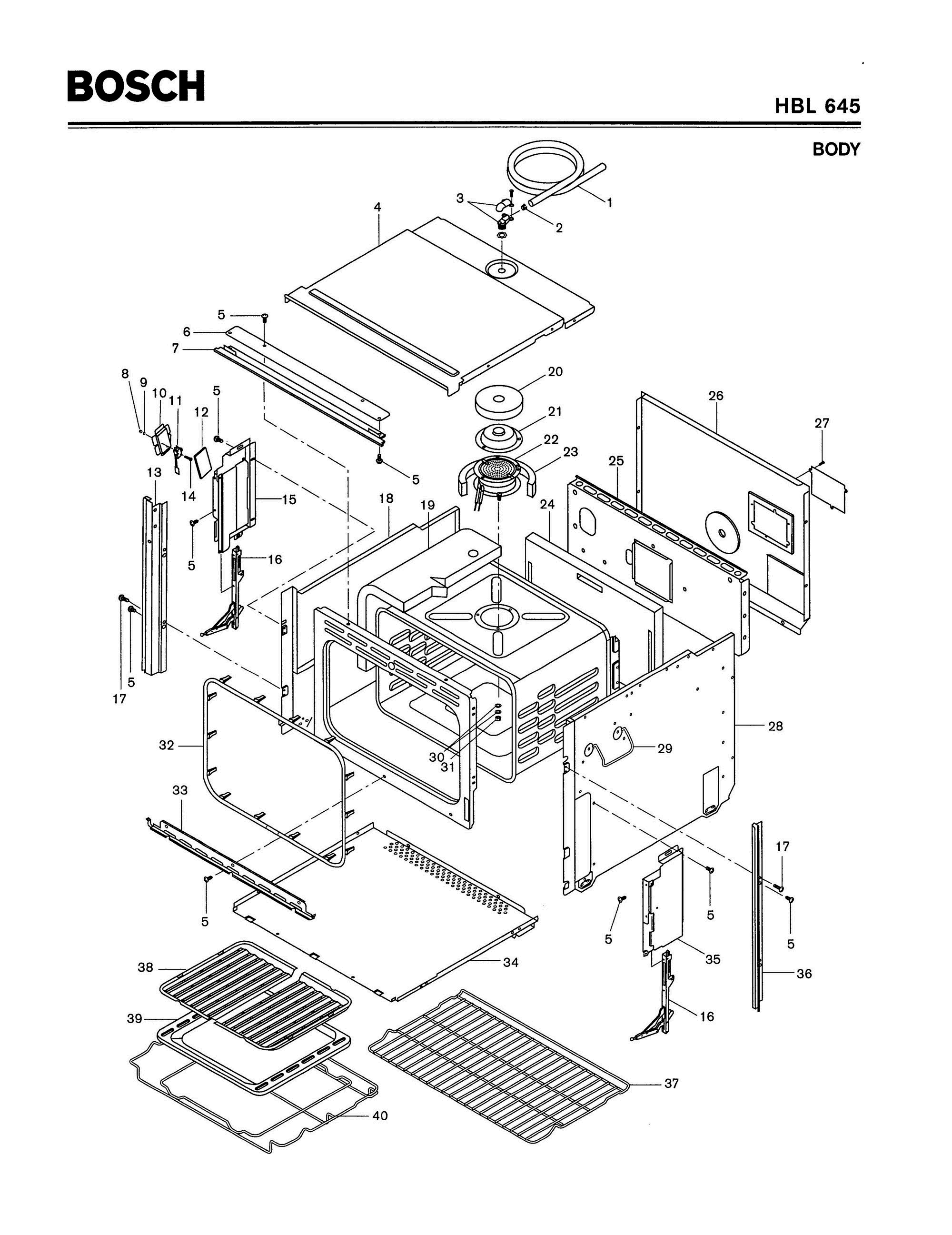 01 - BODY Diagram and Parts List for HBL645  Bosch Range