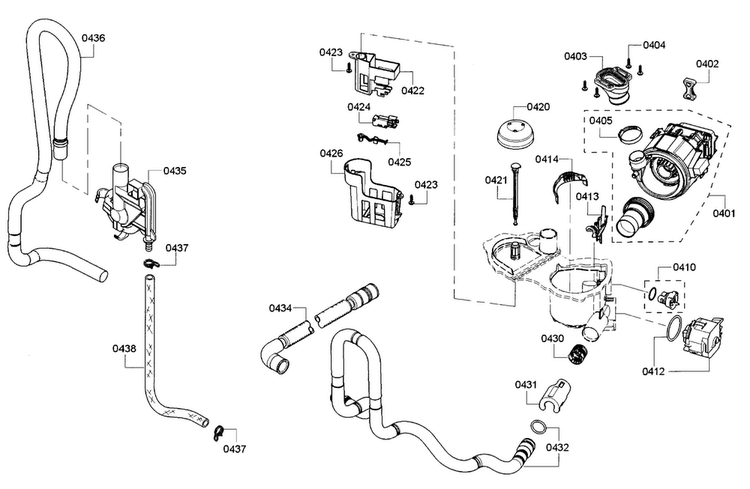 Pump Diagram and Parts List for SHX4AT55UC 20 Bosch Dishwasher