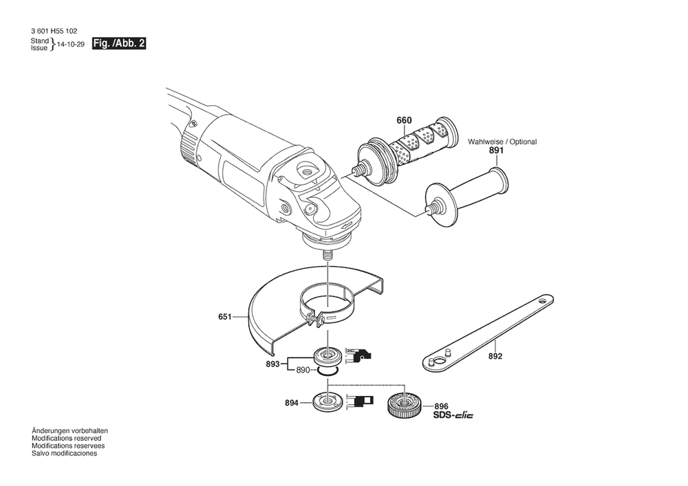 Section 2 Diagram and Parts List for GWS16-180H 3601H551F0 Bosch Angle Grinder