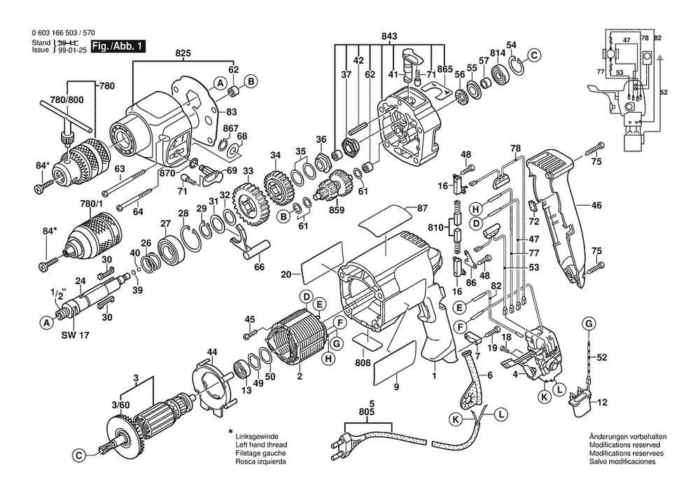 Section 1 Diagram and Parts List for CSB800-2RE 0603166571 Bosch Hammer Drill