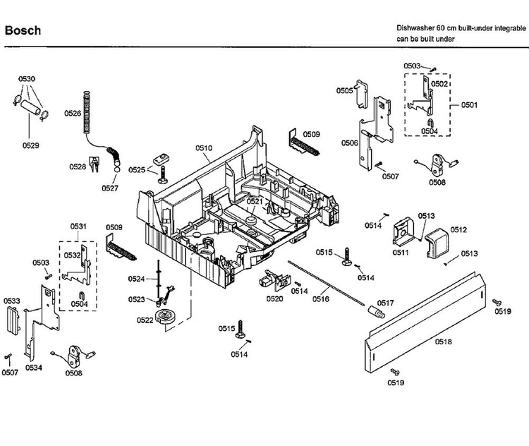 Base Diagram and Parts List for SHX33A05UC 38 Bosch Dishwasher