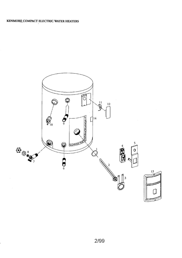 Kenmore Compact Diagram and Parts List for 153317032  Kenmore Water Heater