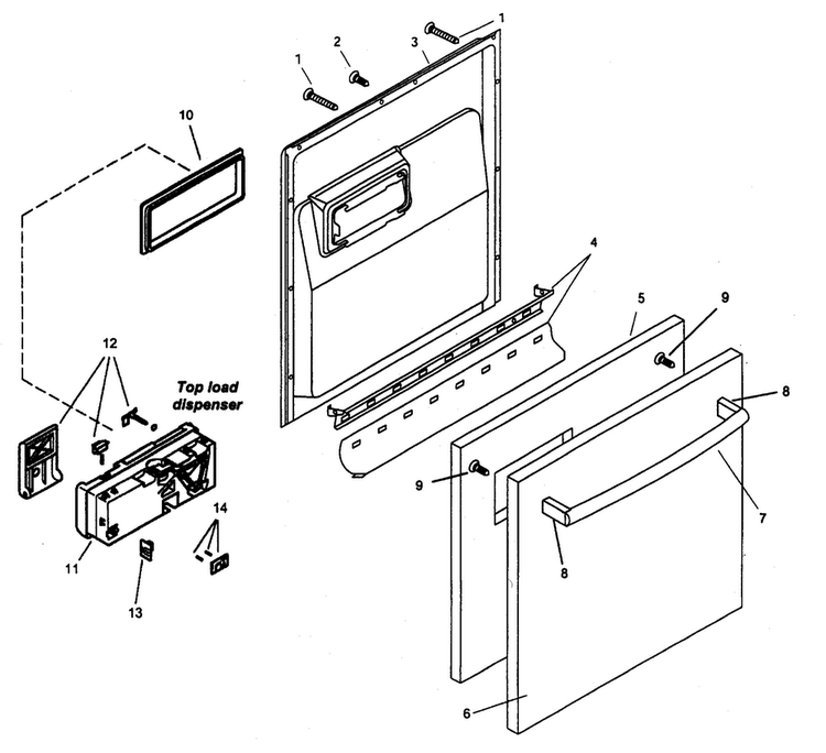 Door Assy Diagram and Parts List for SHX99B06UC 14 Bosch Dishwasher