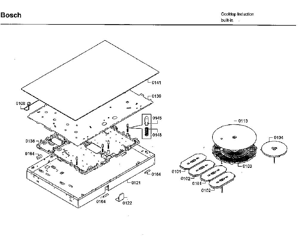 Cabinet parts Diagram and Parts List for NITP068UC 01 Bosch Cooktop