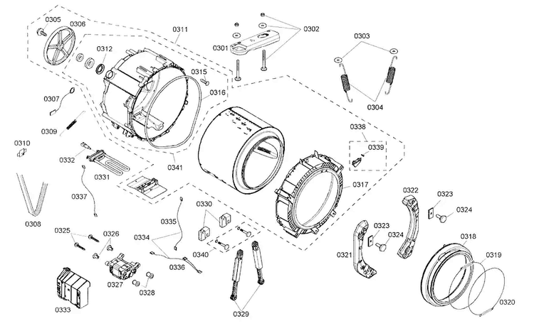 Drum Assy Diagram and Parts List for WFMC8400UC 13 Bosch Washer