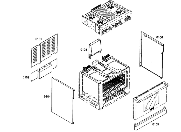 Cabinet Parts Diagram and Parts List for PRG364ELG01  Thermador Range
