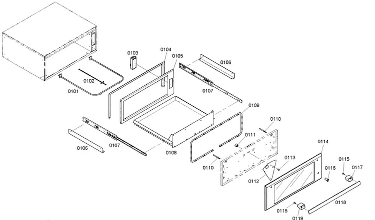Cabinet Parts Diagram and Parts List for WD30ES01  Thermador Warming Drawer