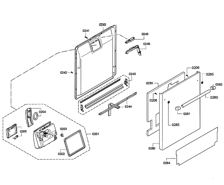 Door Assy Diagram and Parts List for SPE5ES55UC 06 Bosch Dishwasher