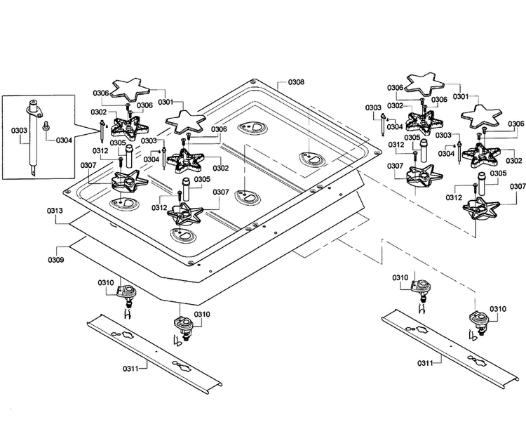 Burners Assy Diagram and Parts List for PRD366GHC 12 Thermador Range