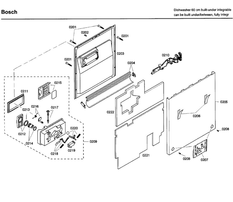 Door Diagram and Parts List for SHV68M03UC 46 Bosch Dishwasher
