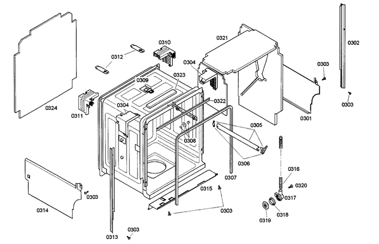 Cabinet Assy Diagram and Parts List for SHE45C05UC 40 Bosch Dishwasher