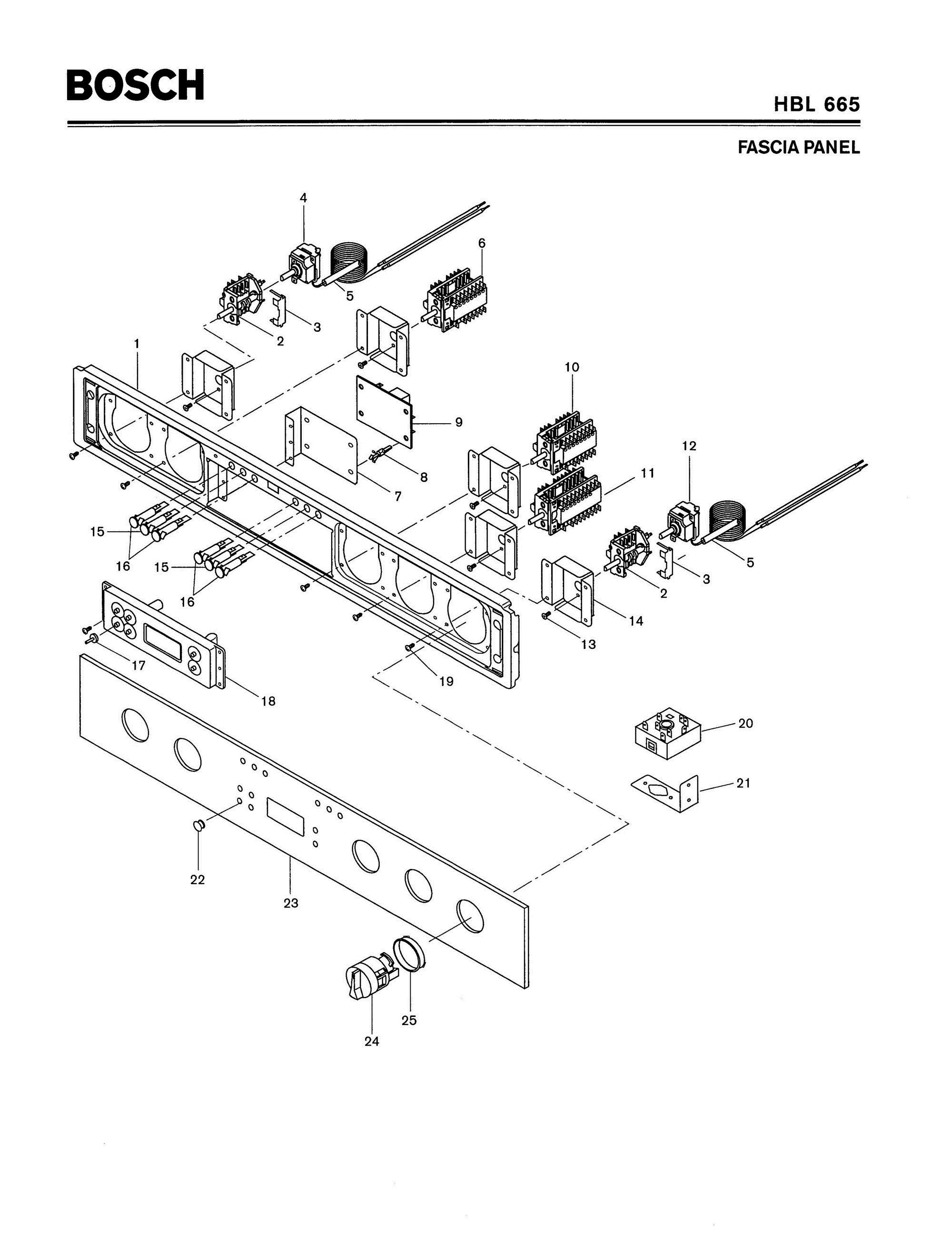 05 - FASCIA PANEL Diagram and Parts List for HBL665  Bosch Range