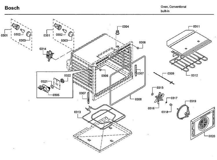 Cavity Diagram and Parts List for HBL8451UC 02 Bosch Wall Oven