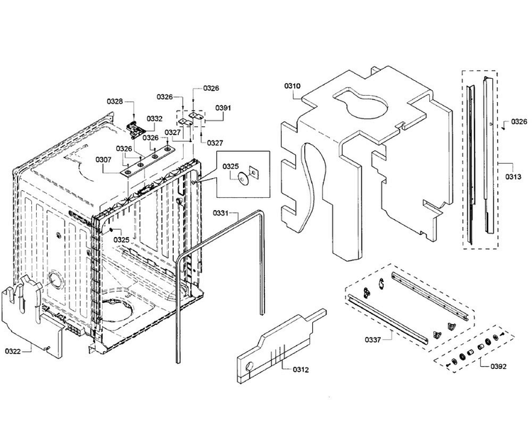 Cabinet Diagram and Parts List for SHS5AV52UC 22 Bosch Dishwasher