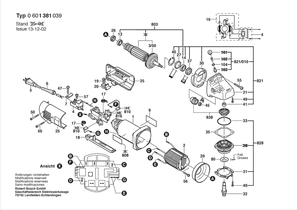 Section 1 Diagram and Parts List for GWS9-125 0601381039 Bosch Angle Grinder