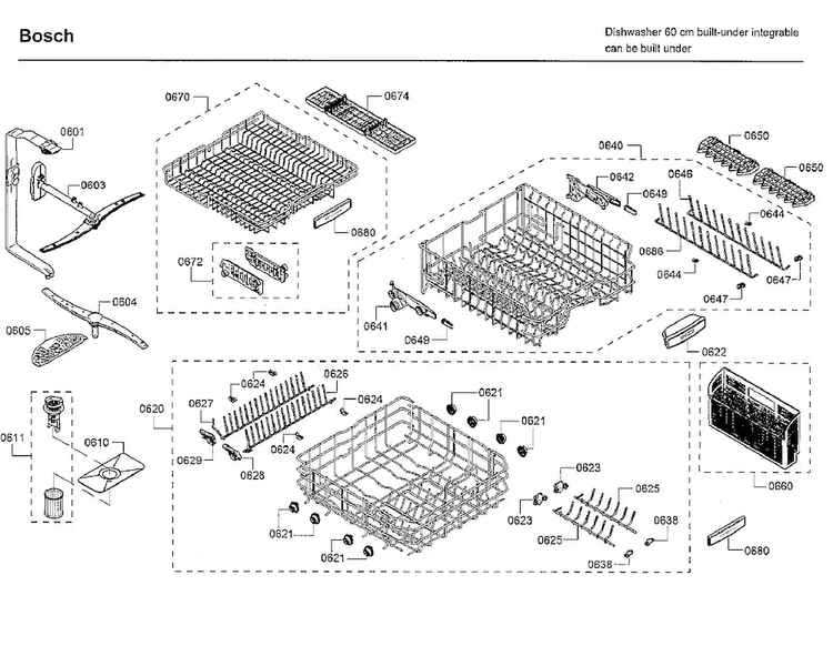 Rack Asy Diagram and Parts List for SHXM98W75N 01 Bosch Dishwasher
