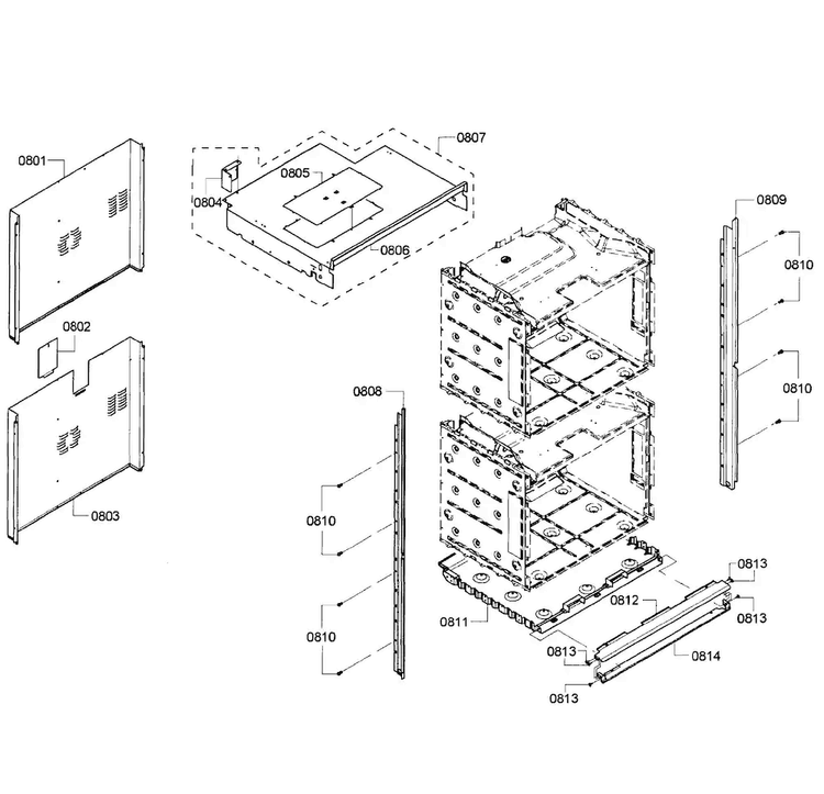 Cabinet Assy Diagram and Parts List for HBL3560UC 08 Bosch Wall Oven